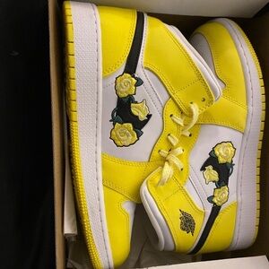 Yellow and White High-Top Sneakers with Floral Design